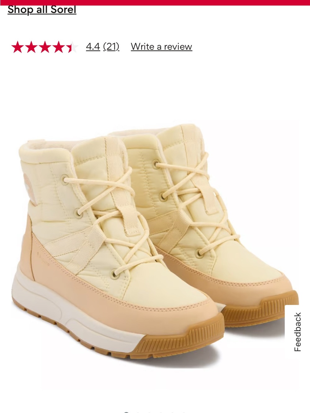 Sorel Whitney III mid Lace-Up Ankle Boots in Cream and Tan